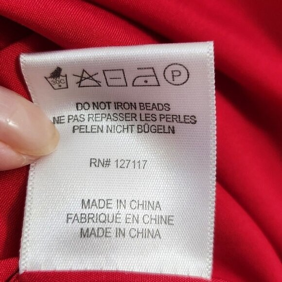 Belle Badgley Mischka Dress 2 Red Pink Ikat Sheath Fit & Flare Embellished - Picture 5 of 11